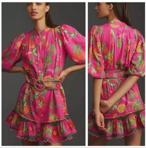FARM Rio Pink Floral Mini Dress with Belt